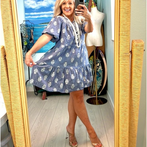 ⭐️Old Navy,Iconic Puff-Sleeve,Smocked Embroidered,Tiered,Mini Swing-Dress,Size M - Picture 8 of 15